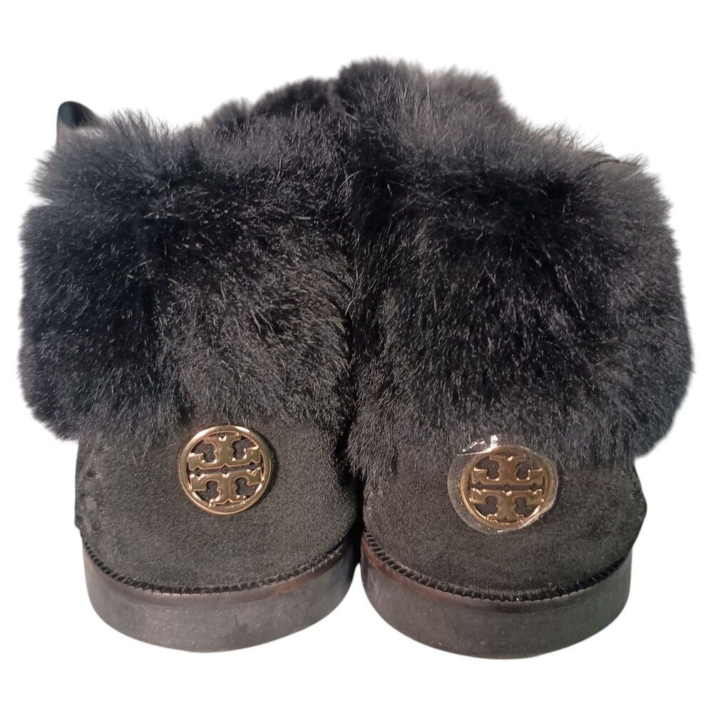 Tory Burch Aberdeen Slipper Moccasin Ankle Women 9 Leather Suede Shearling Black - Picture 9 of 13